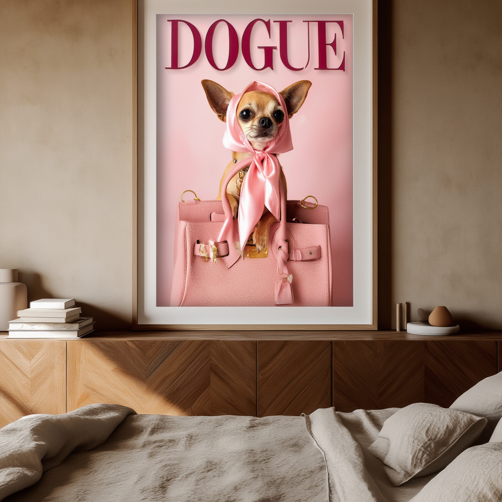 DOGUE – Chihuahua Pink Wall Art Print | Chic Fashion Dog Poster | Minimalist Pet Decor