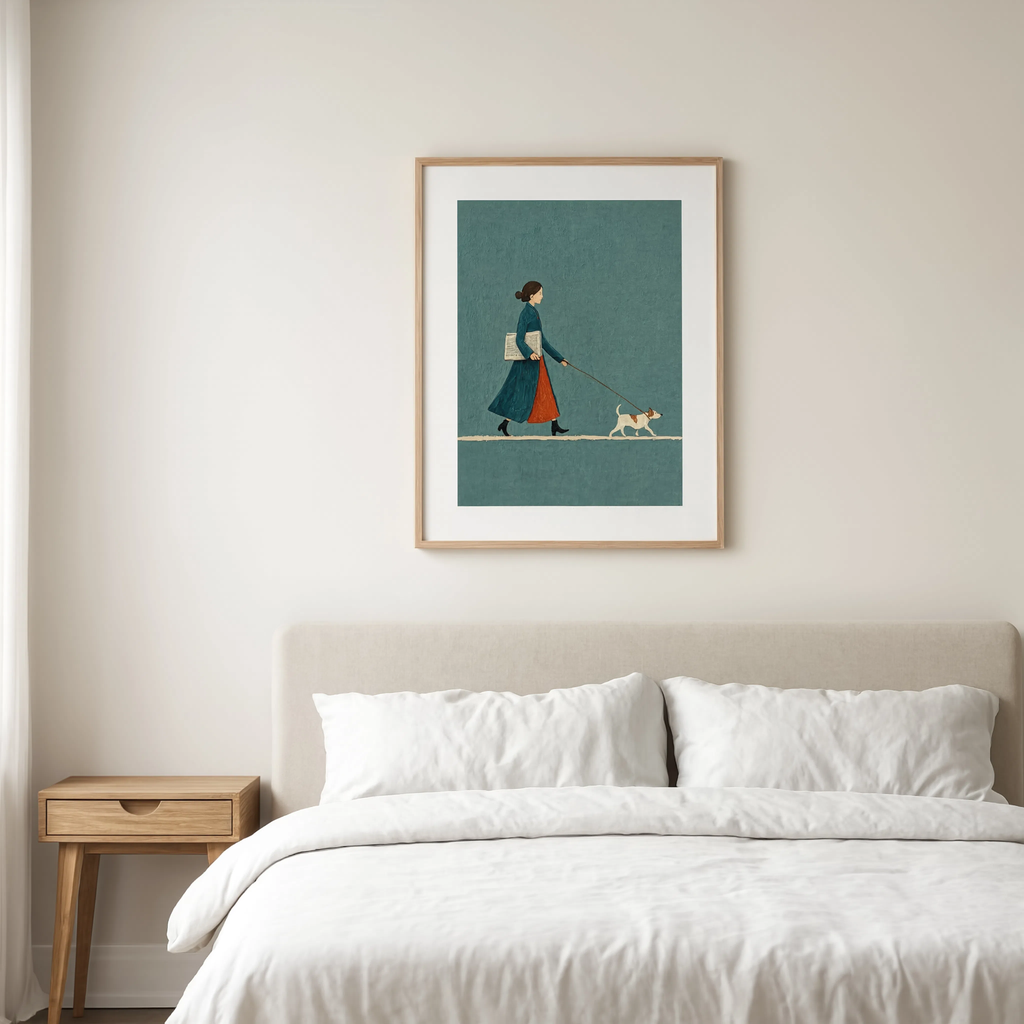 Dusk Blue Stroll with Dog | Contemporary Figurative Wall Art