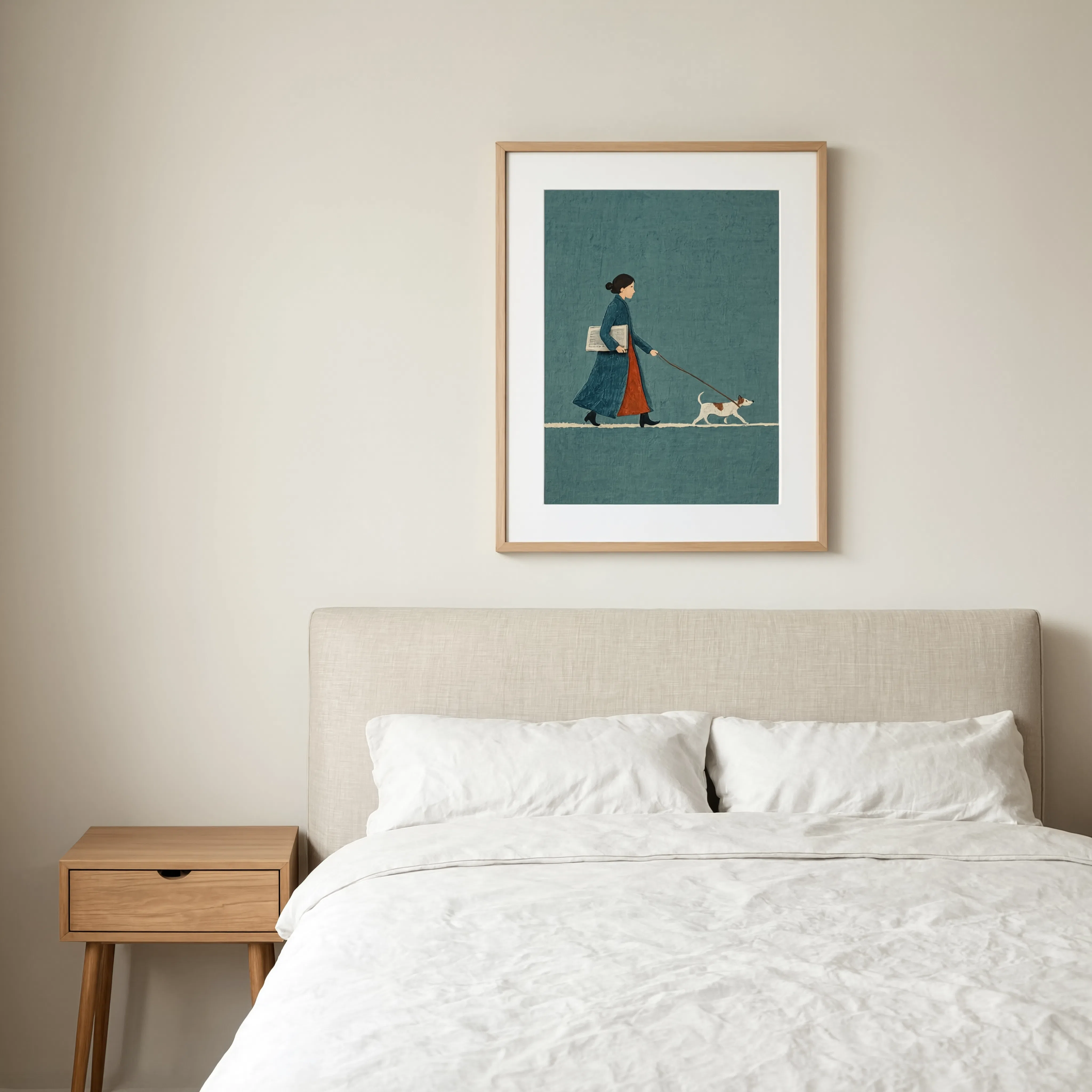 Dusk Blue Stroll with Dog | Contemporary Figurative Wall Art