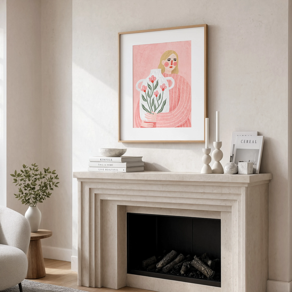 Blush Coral Vase Print | Contemporary Still Life Wall Art