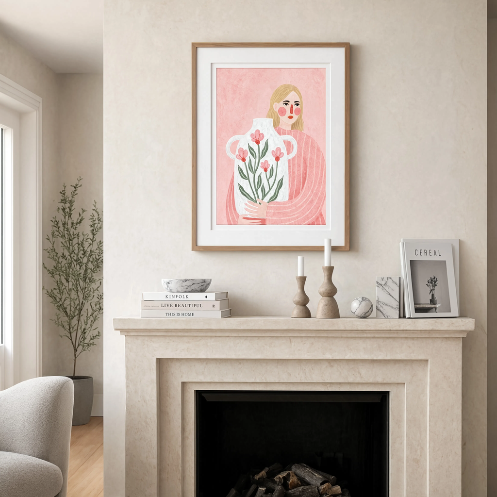 Blush Coral Vase Print | Contemporary Still Life Wall Art
