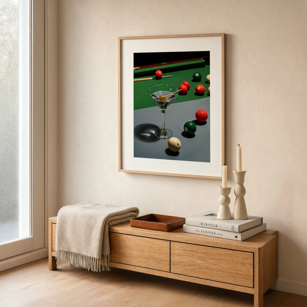 Emerald-Coral Billiard Still Life | Contemporary Game Room Art Print