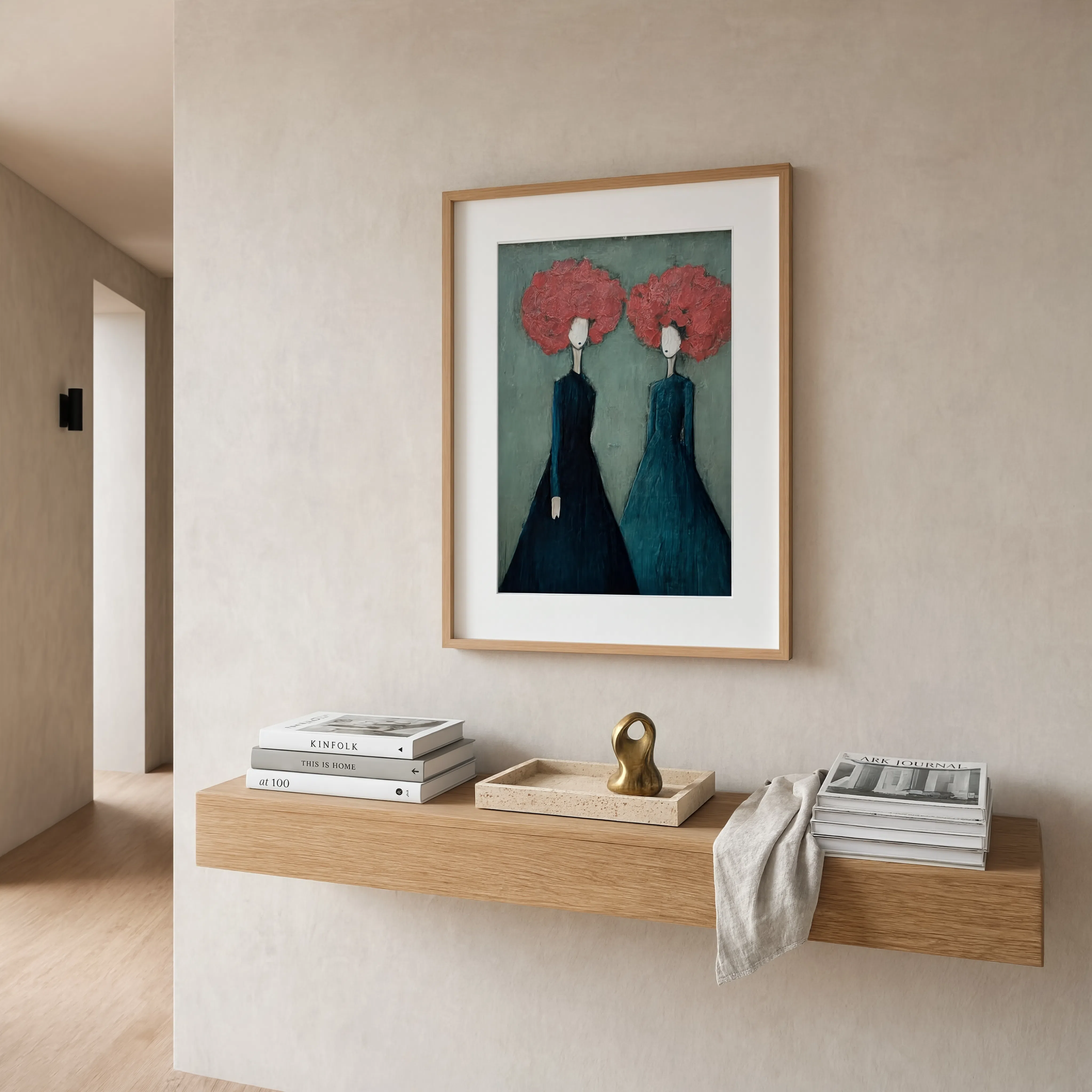 Coral-Teal Floral Figures | Contemporary Botanical Figurative Art Print