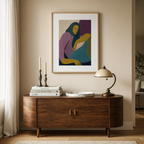 Two Seated Women | Teal Hue | Contemporary Figurative Art Print