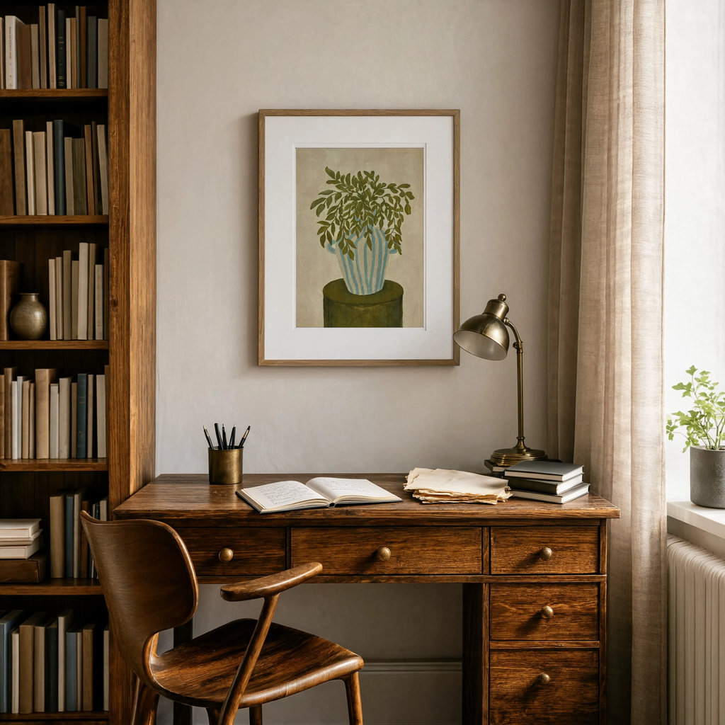 Striped Vase Print | Green | Contemporary Still Life Wall Art