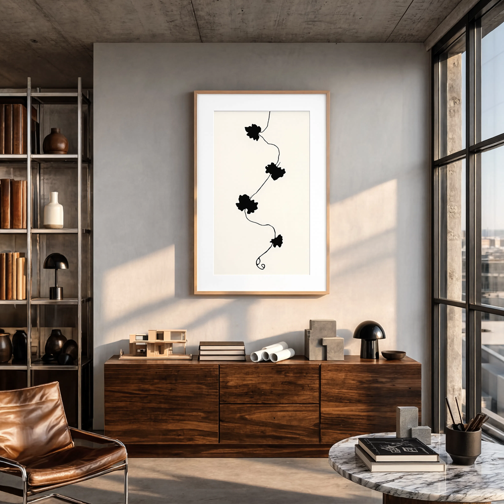 Monochrome Minimalist Floral Leaves | Contemporary Botanical Wall Art