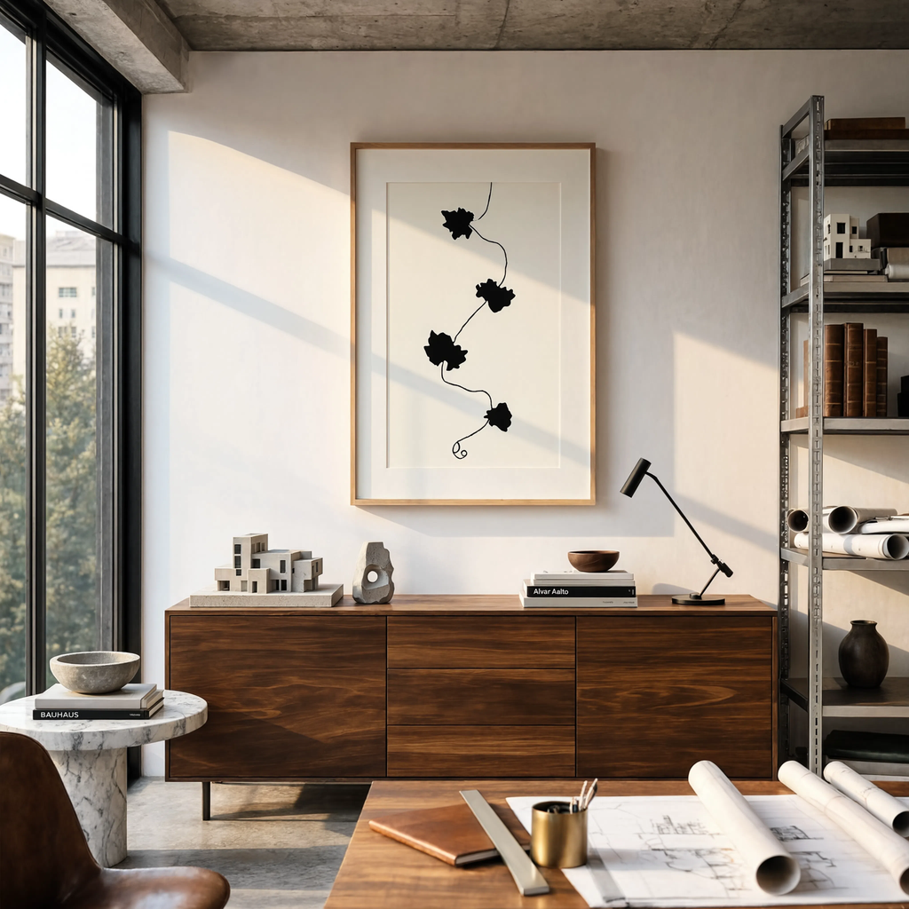Monochrome Minimalist Floral Leaves | Contemporary Botanical Wall Art