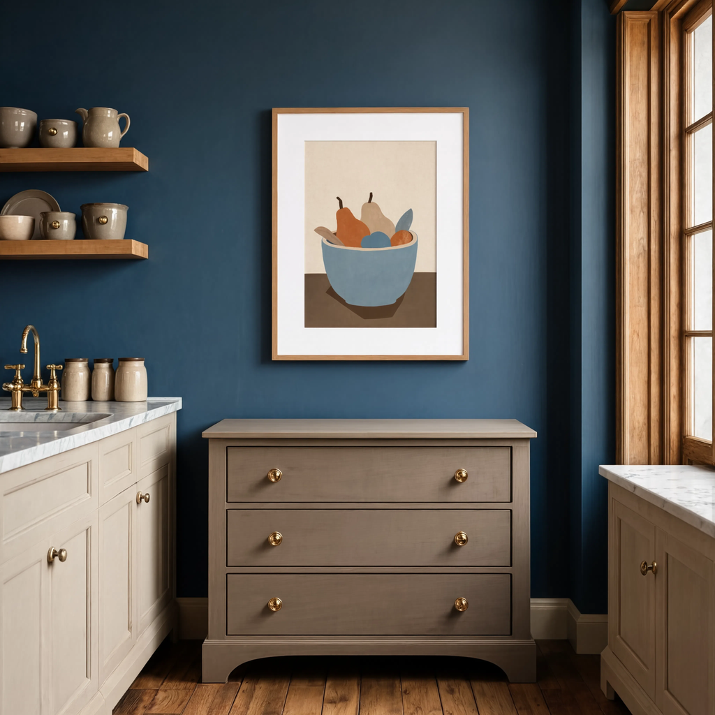 Muted Still Life – Bowl of Pears | Contemporary Botanical Kitchen Wall Art