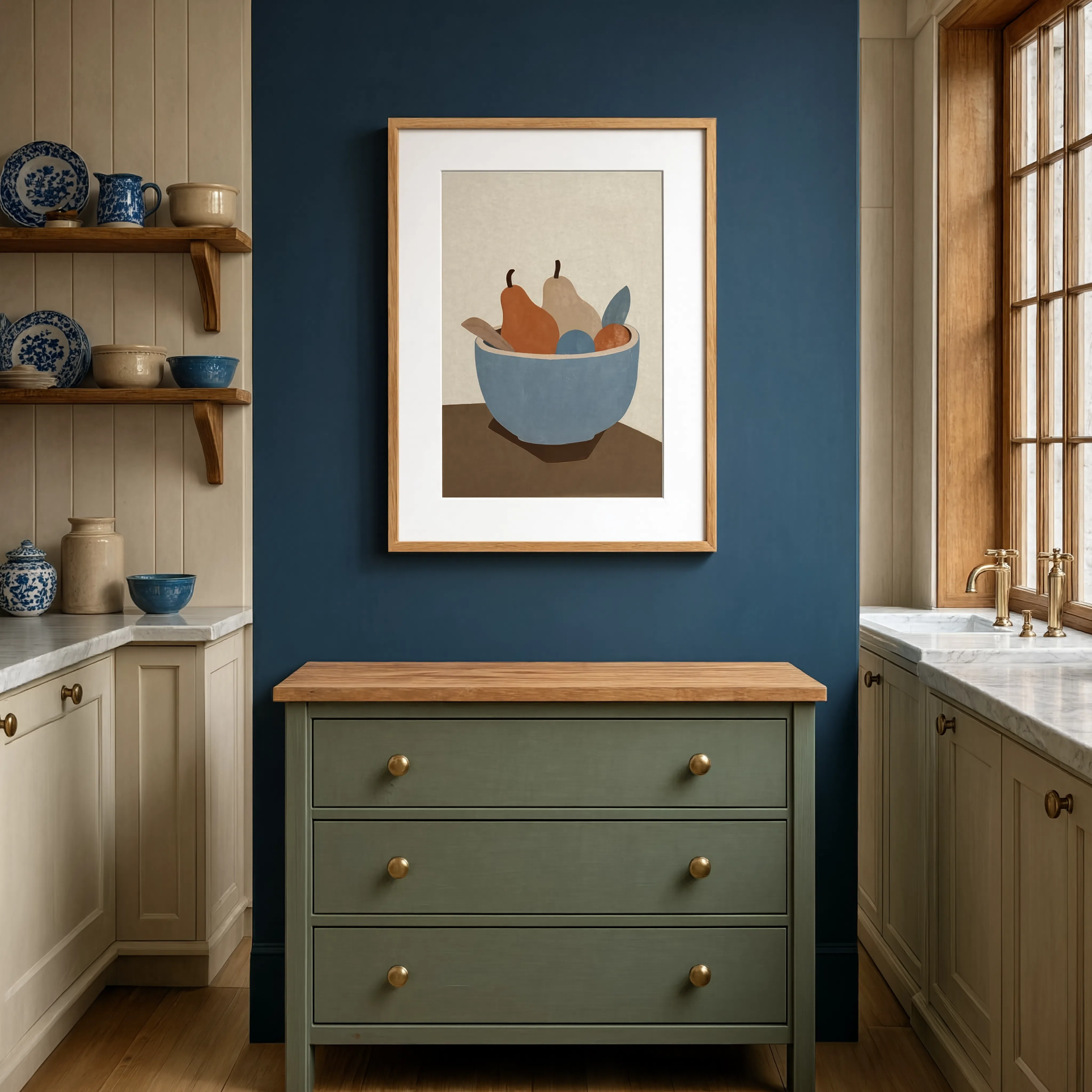 Muted Still Life – Bowl of Pears | Contemporary Botanical Kitchen Wall Art