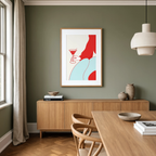 Red & Pale Blue Martini | Contemporary Cocktail Wall Art Print