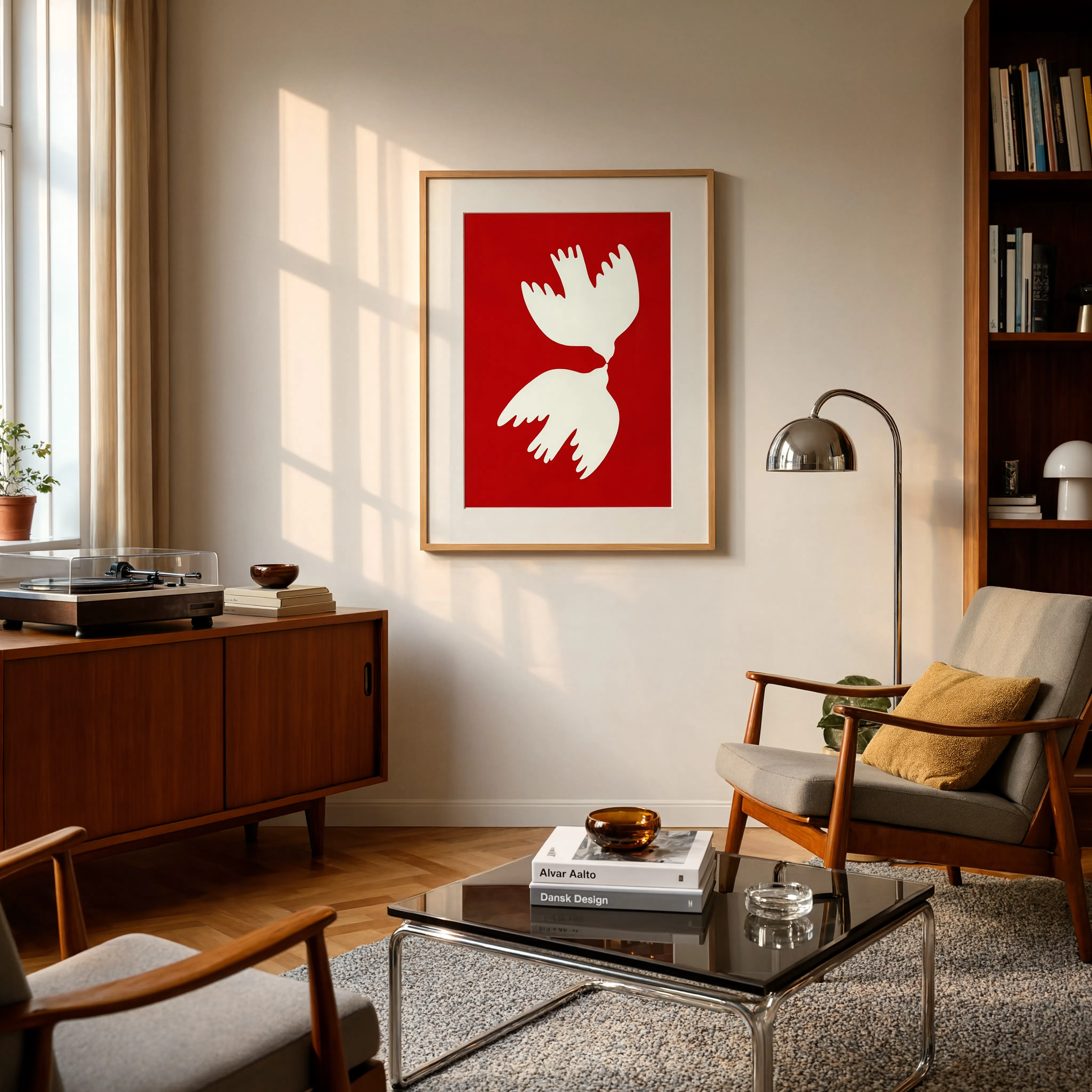 Doves in Red Hues | Contemporary Bird Wall Art