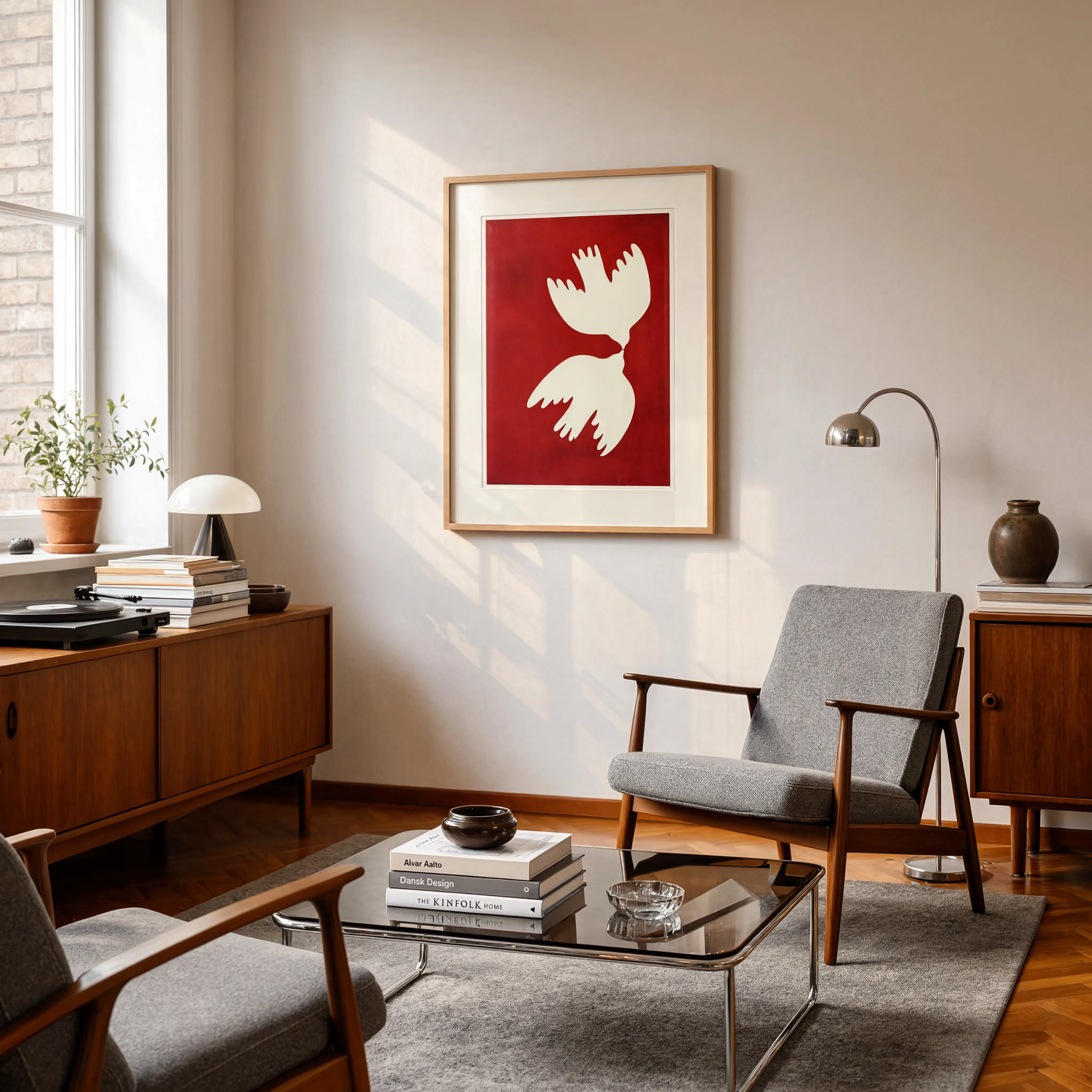 Doves in Red Hues | Contemporary Bird Wall Art