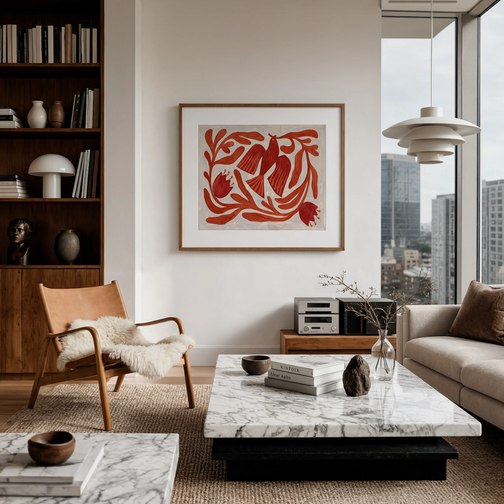 Red Hue Bird Print | Contemporary Nature Wall Art