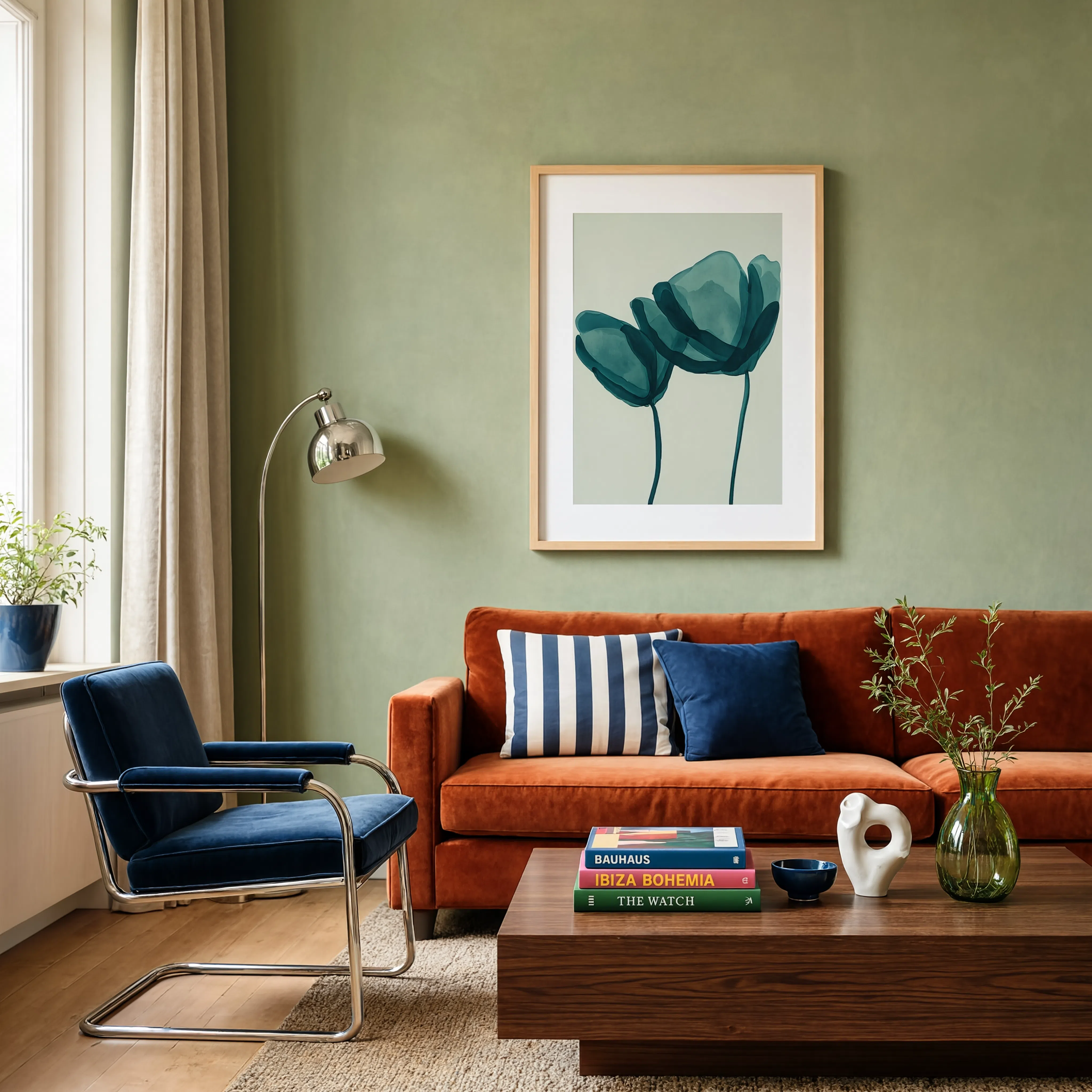 Teal Watercolor Florals | Contemporary Botanical Floral Wall Art