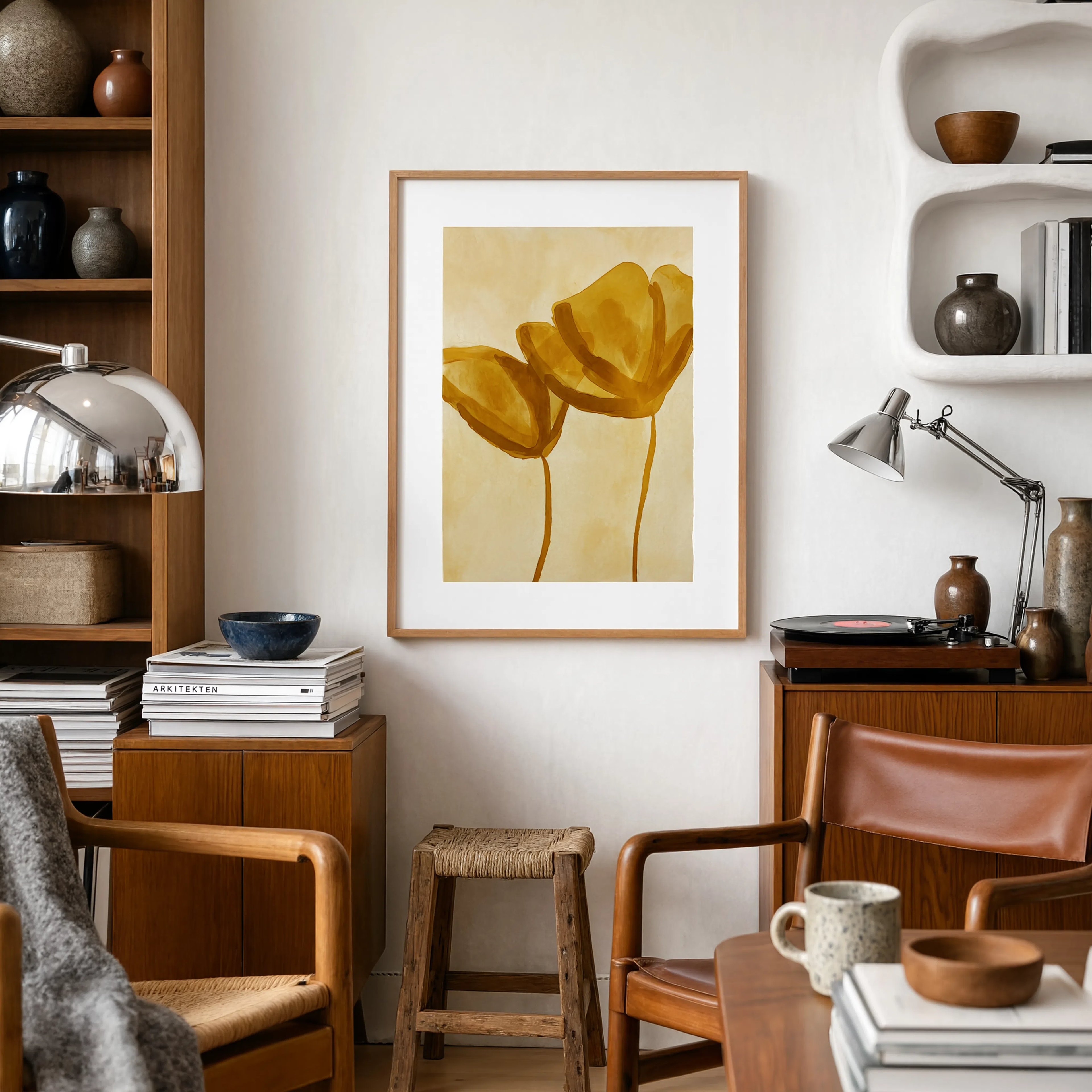 Amber Watercolor Florals | Contemporary Botanical Floral Wall Art