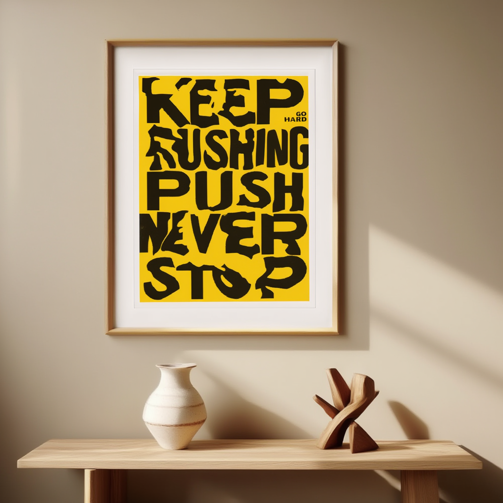 Keep Pushing – Never Stop – Street Style Motivational Poster – Modern Urban Art Print