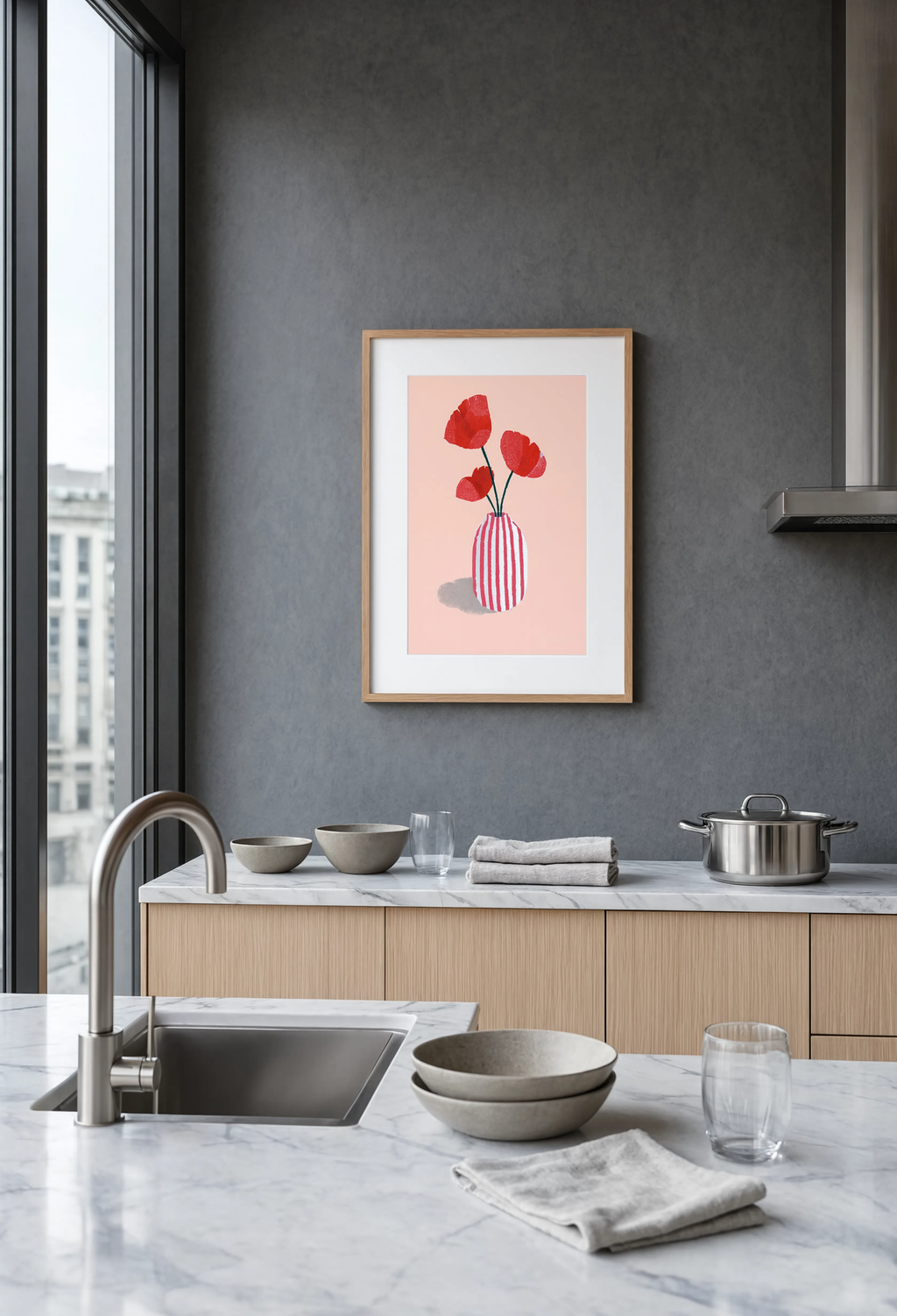 Pink Striped Vase | Contemporary Still Life Wall Art