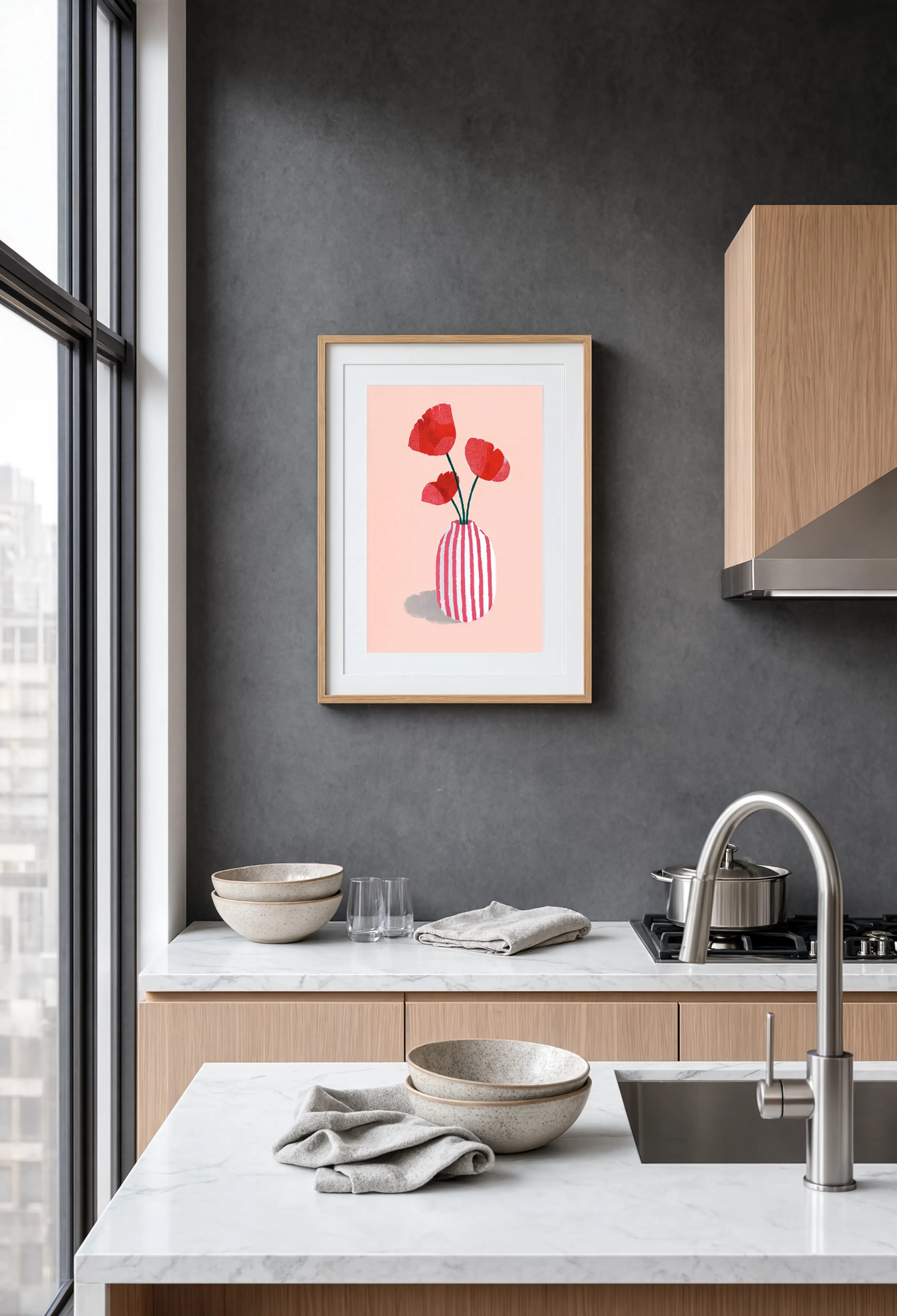 Pink Striped Vase | Contemporary Still Life Wall Art