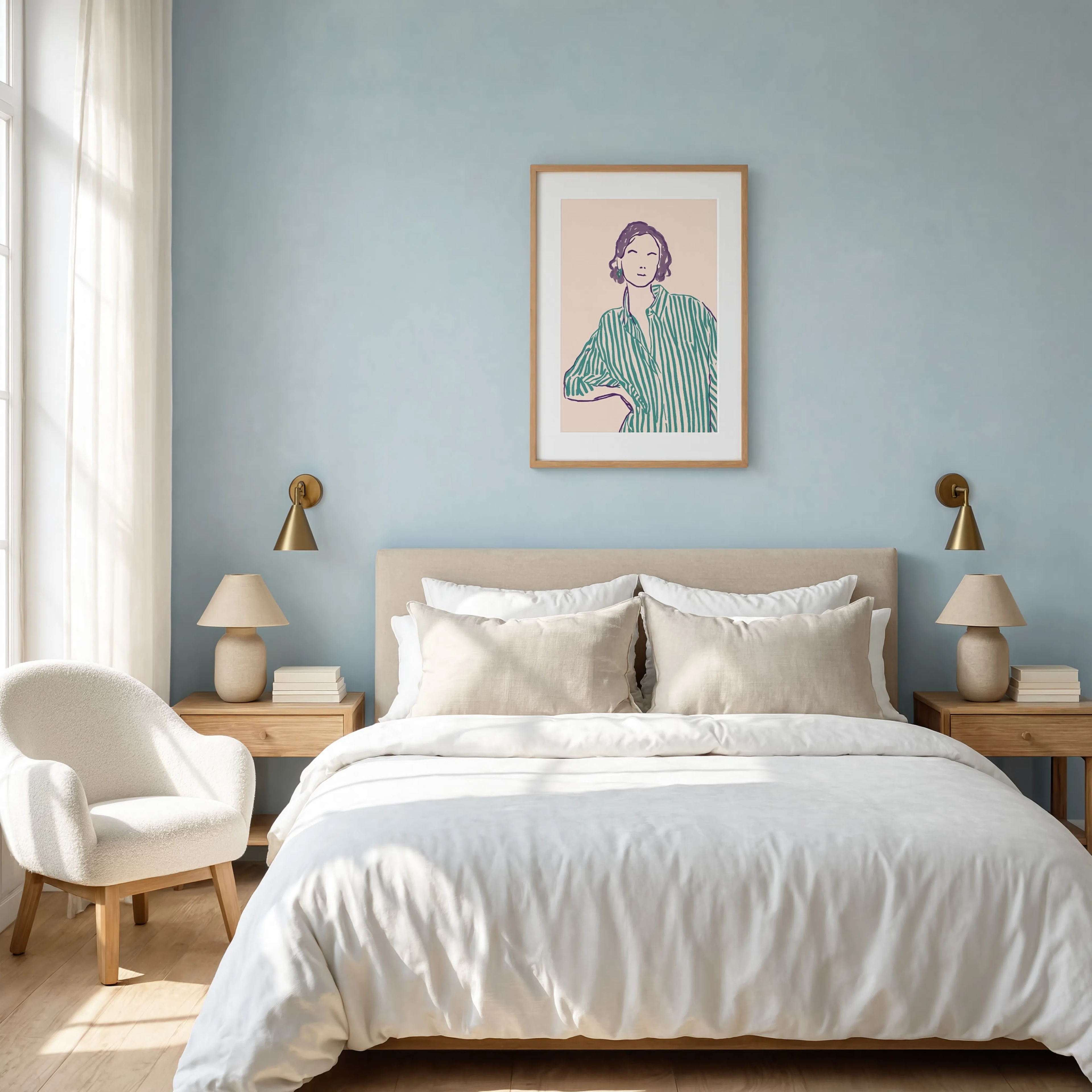 Striped Shirt Feminine Illustration | Contemporary Figurative Wall Art