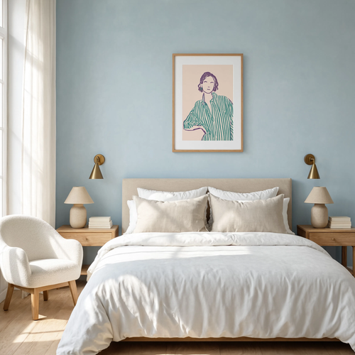 Striped Shirt Feminine Illustration | Contemporary Figurative Wall Art