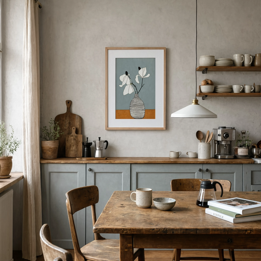Magnolia Vase | Blue & Terracotta | Contemporary Botanical Still Life Wall Art