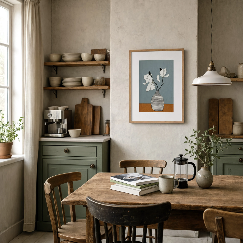 Magnolia Vase | Blue & Terracotta | Contemporary Botanical Still Life Wall Art