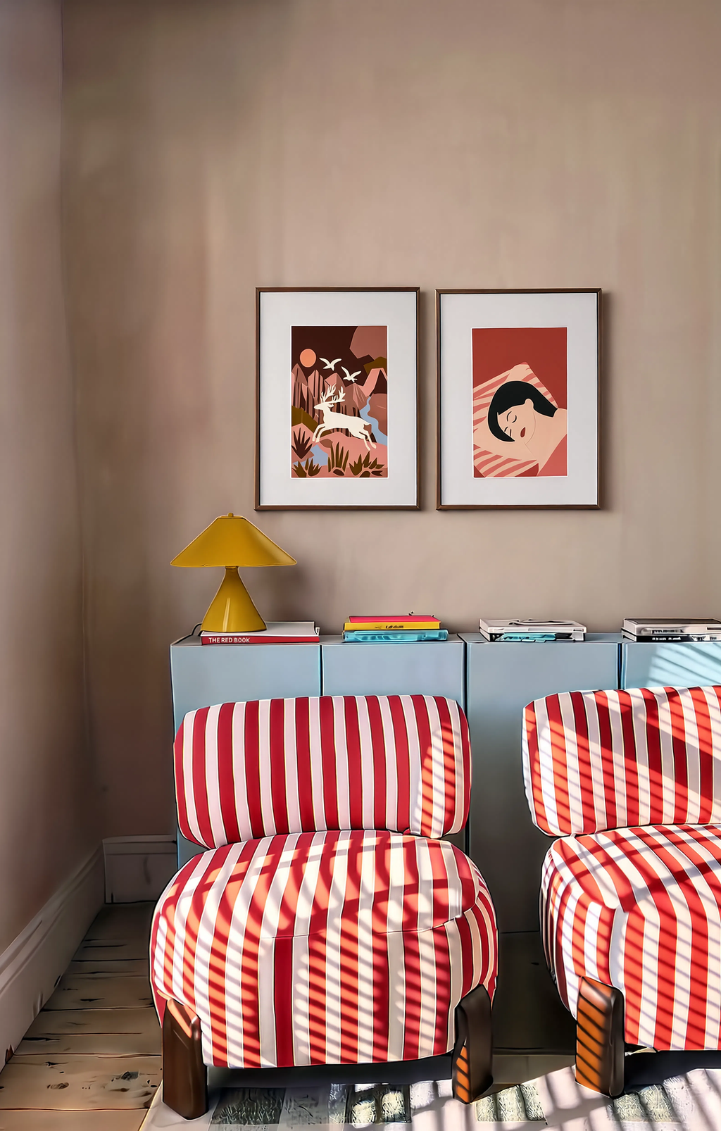 Set of 2 Sleeping Woman & Deer Illustration Prints | Contemporary Figurative & Woodland Wall Art Set