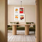 Set of 4 Wall Art Prints – Golden Morning Croissant, Tomato Maximalist, Negroni Cocktail & Red Lobster Collection