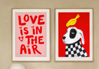 Set of 2 Best Friend Dogs & Love Is In The Air Wall Art Prints – Whimsical Animal & Romantic Gallery Set