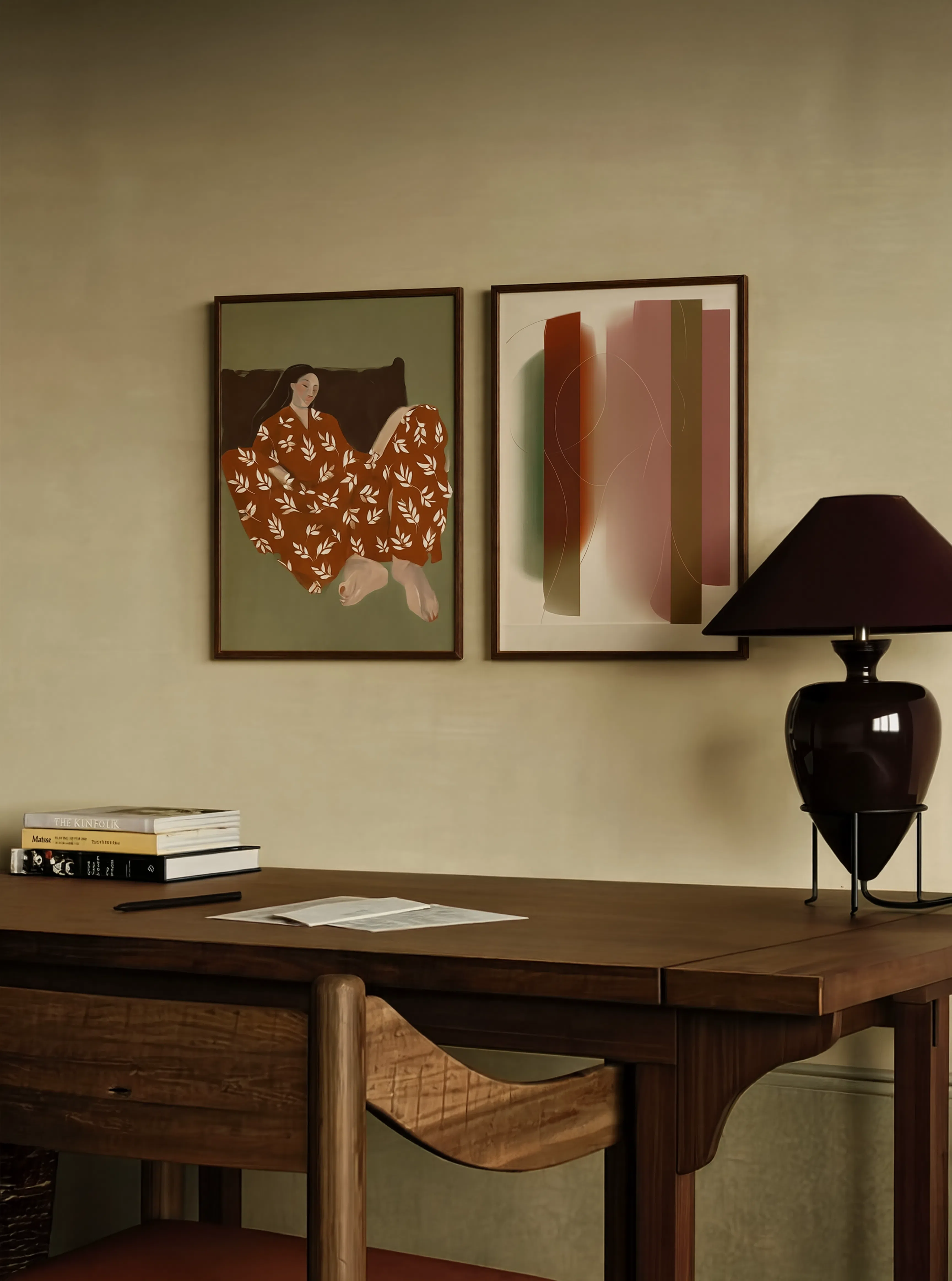 Set of 2 Relaxing & Colourful Wall Art Prints – Tea & Tranquility & Chromatic Spiral Gallery Set