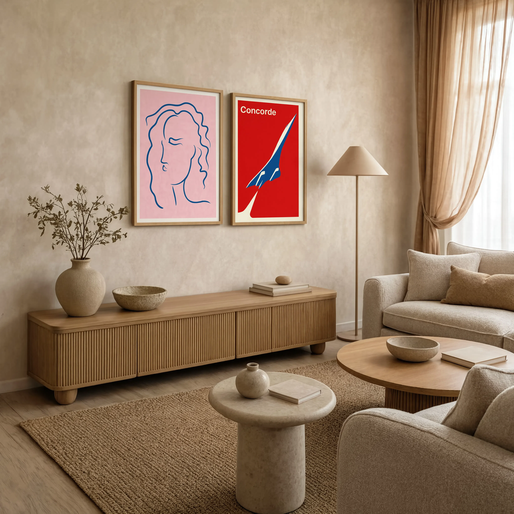 Set of 2 Modern Art Wall Prints – Concorde & Abstract Female Face Gallery Set