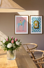 Set of 2 Horse and Rider & Avocado and Eggs on Toast Prints | Contemporary Equestrian & Kitchen Wall Art Set