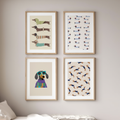 Set of 4 Illustrated Dog Prints – Paws & Whimsical Wall Art - Hakyarts