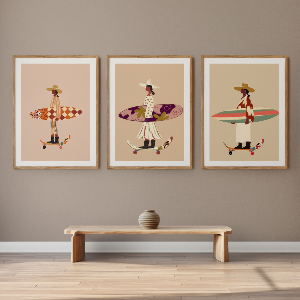 Set of 3 Surfer & Skater Prints – Coastal Lifestyle Wall Art