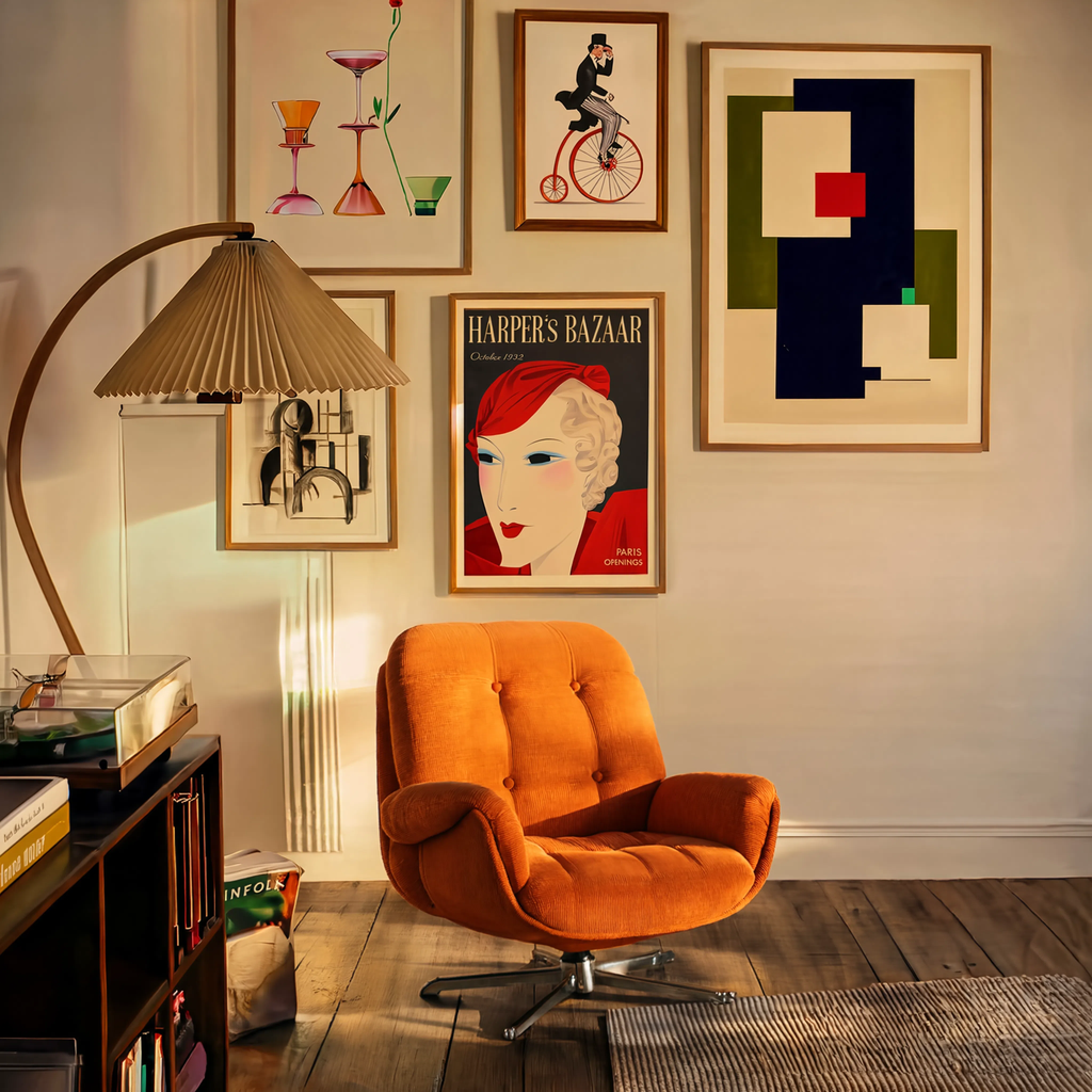 Set of 5 Vintage & Modern Art Prints – Harper's Bazaar, Hugo Scheiber, Cycling, Figurative & Abstract Art