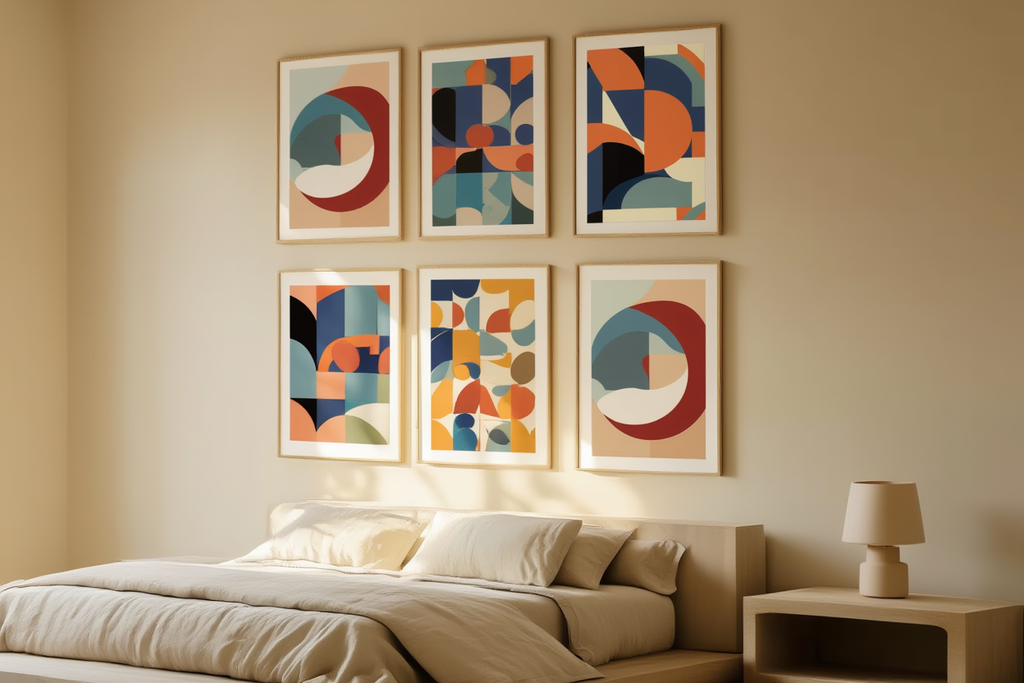 Nordic Bauhaus Mid-Century – Living Room Set of 6 Modern Prints - Hakyarts