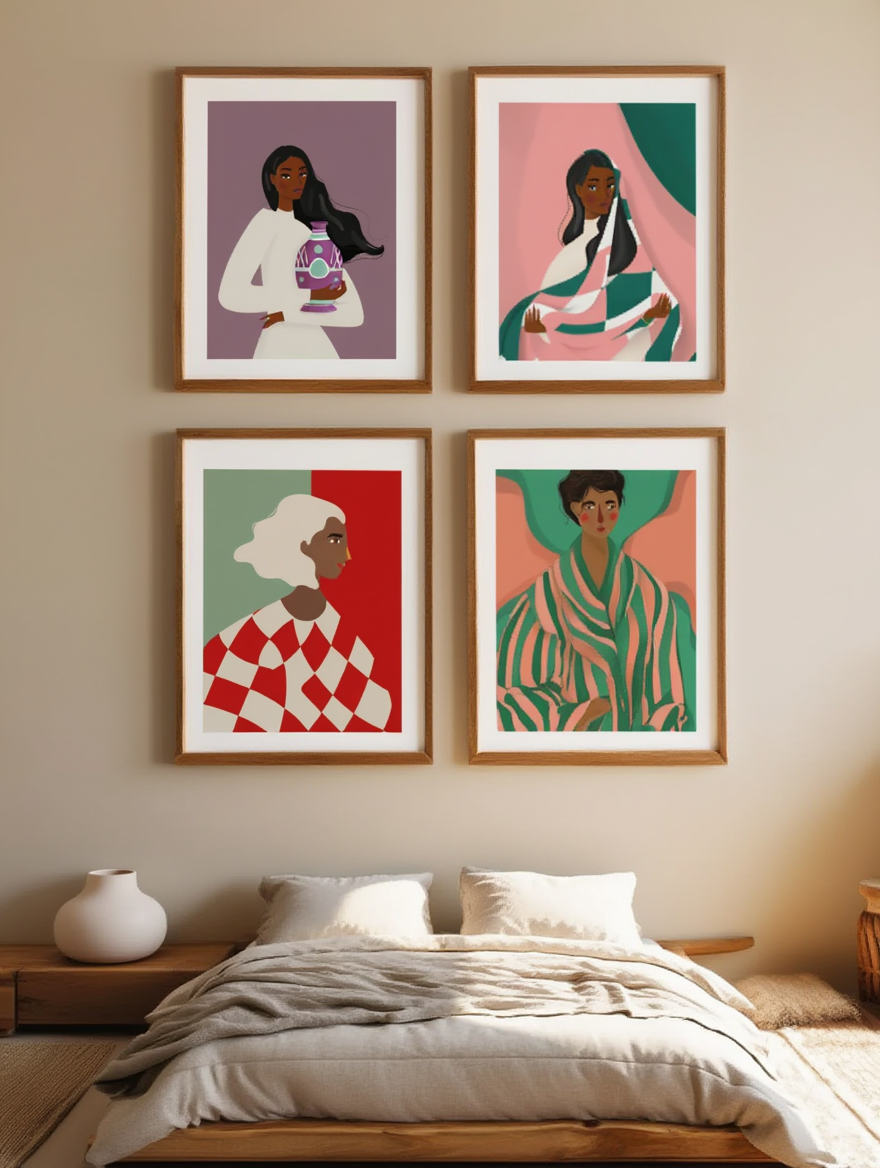4 Modern Portrait Prints – Colorful Black Woman Art Collection for Gallery, Living Room & Bedroom Decor - Hakyarts