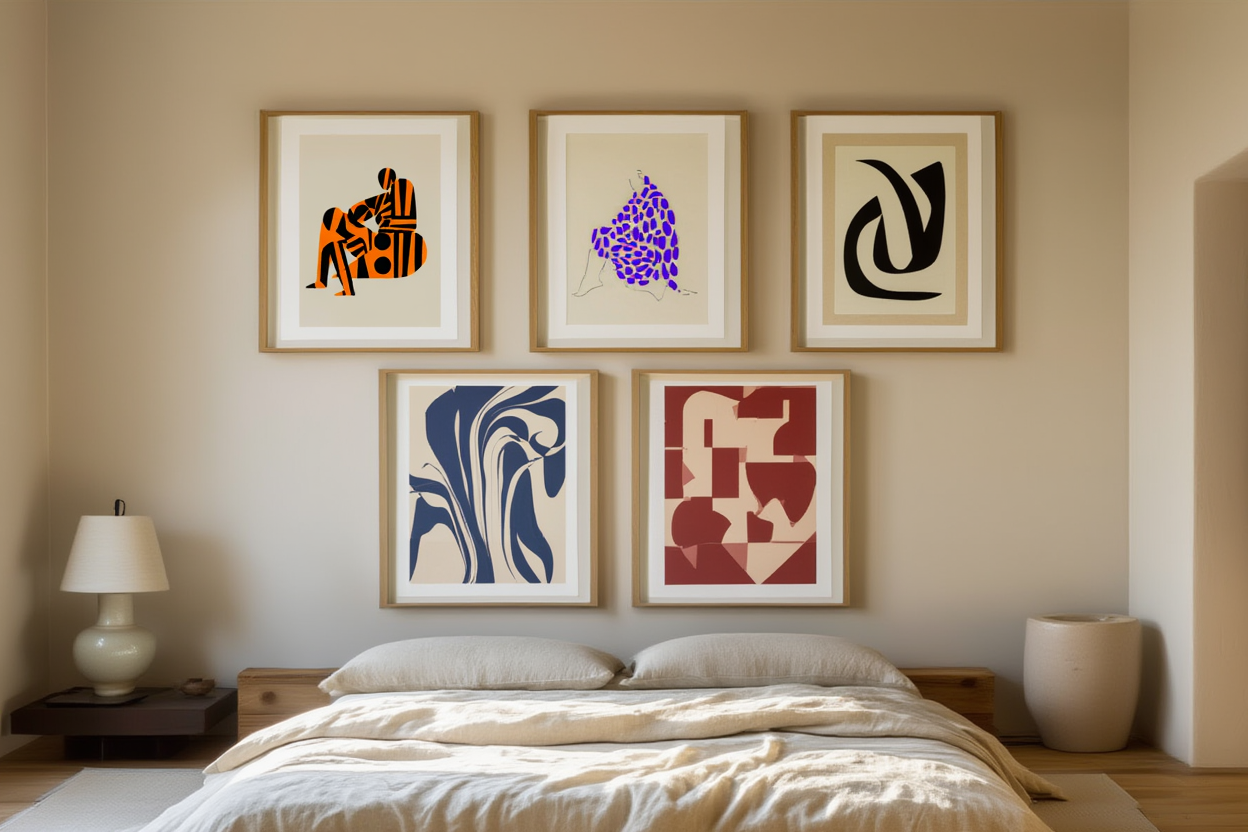 5 Flowing Geometric Abstract Prints – Organic Modern Wall Art for Living Room, Bedroom & Office Decor - Hakyarts