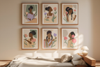 Floral Black Girl Collection – Set of 6 Art Prints - Hakyarts