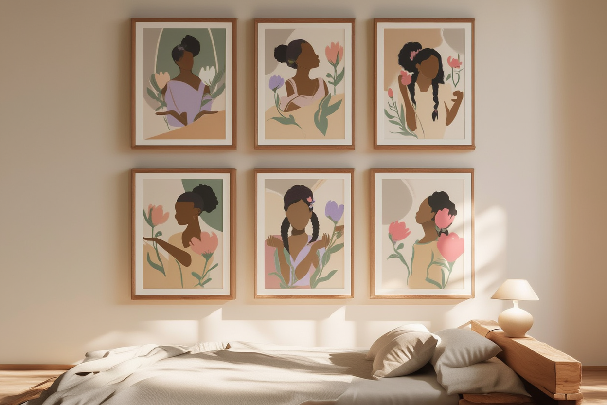 Floral Black Girl Collection – Set of 6 Art Prints - Hakyarts