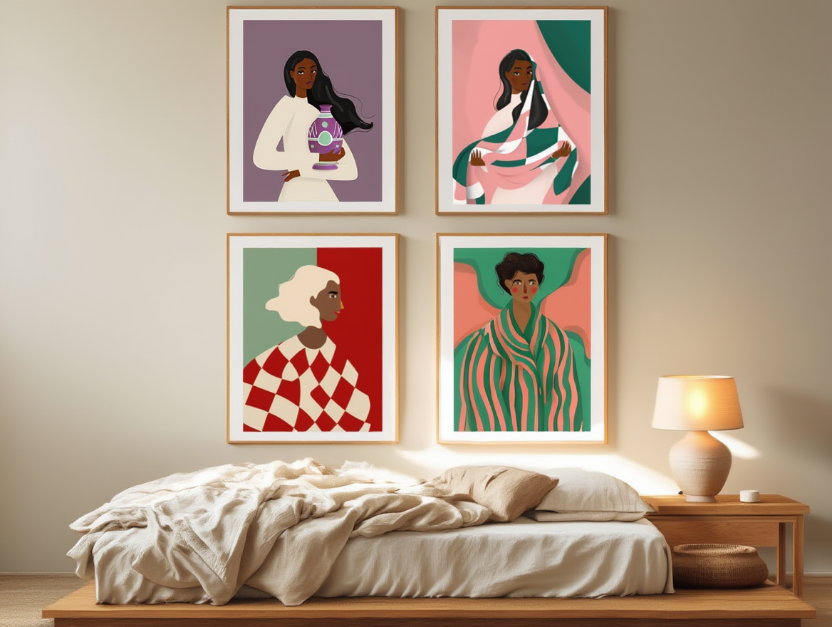 4 Modern Portrait Prints – Colorful Black Woman Art Collection for Gallery, Living Room & Bedroom Decor - Hakyarts