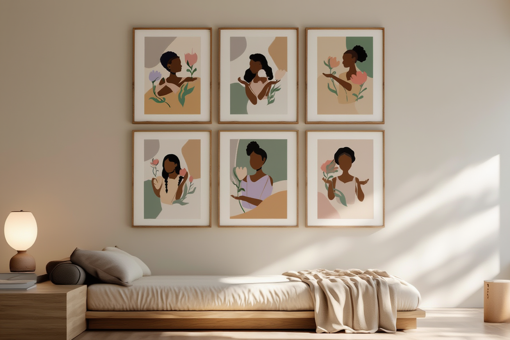 Floral Black Girl Collection – Set of 6 Art Prints - Hakyarts