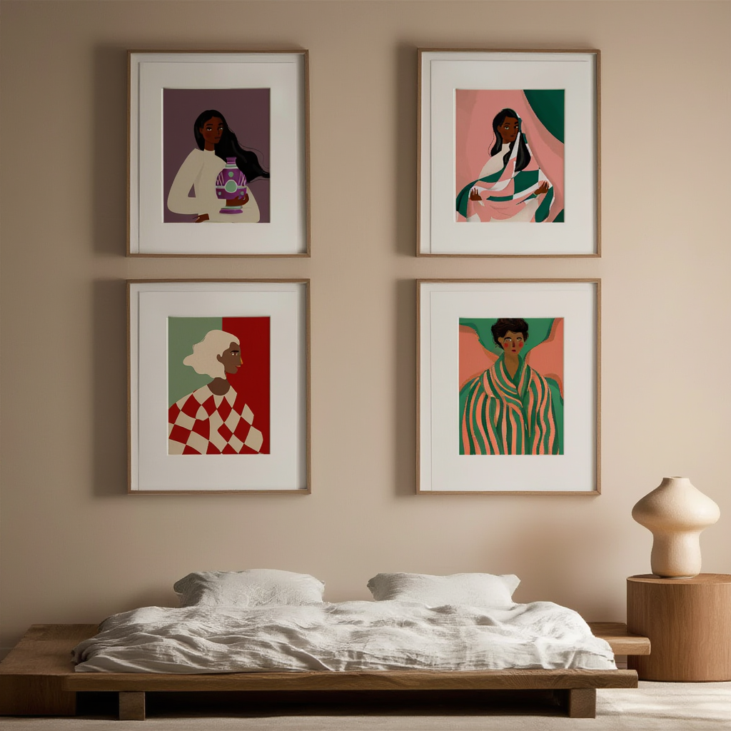 4 Modern Portrait Prints – Colorful Black Woman Art Collection for Gallery, Living Room & Bedroom Decor - Hakyarts