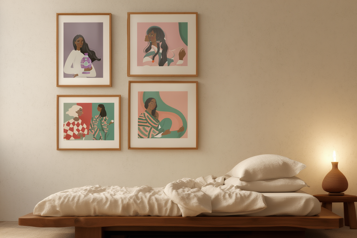 4 Modern Portrait Prints – Colorful Black Woman Art Collection for Gallery, Living Room & Bedroom Decor - Hakyarts