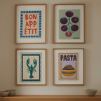 Set of 4 Kitchen Wall Art Prints – Pasta, Lobster, Tomatoes & ‘Bon Appétit’