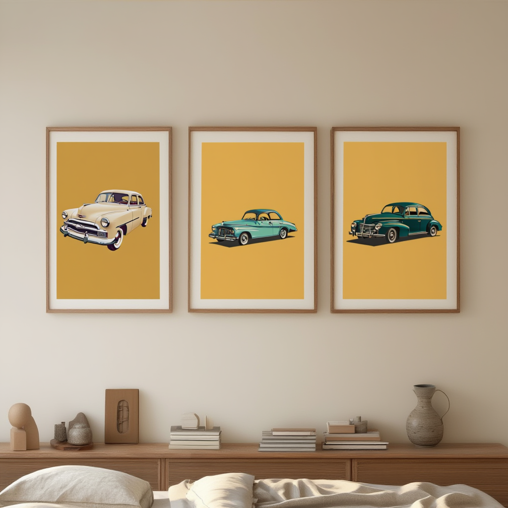 Vintage Wheels Collection – Set of 3 Automotive Art Prints - Hakyarts