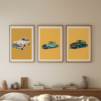 Vintage Wheels Collection – Set of 3 Automotive Art Prints - Hakyarts