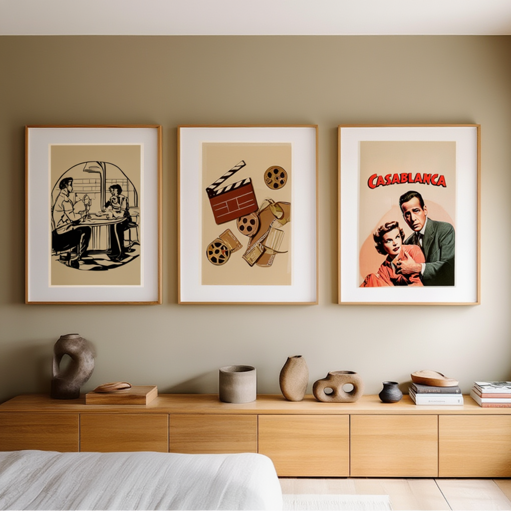 Cinematic Dining – 3-Piece Vintage Movie Art Set - Hakyarts