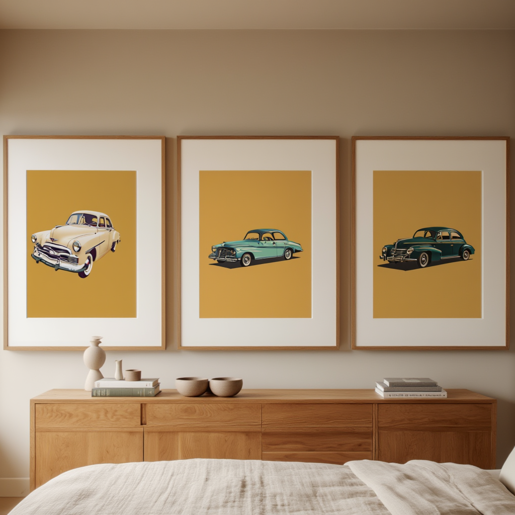 Vintage Wheels Collection – Set of 3 Automotive Art Prints - Hakyarts