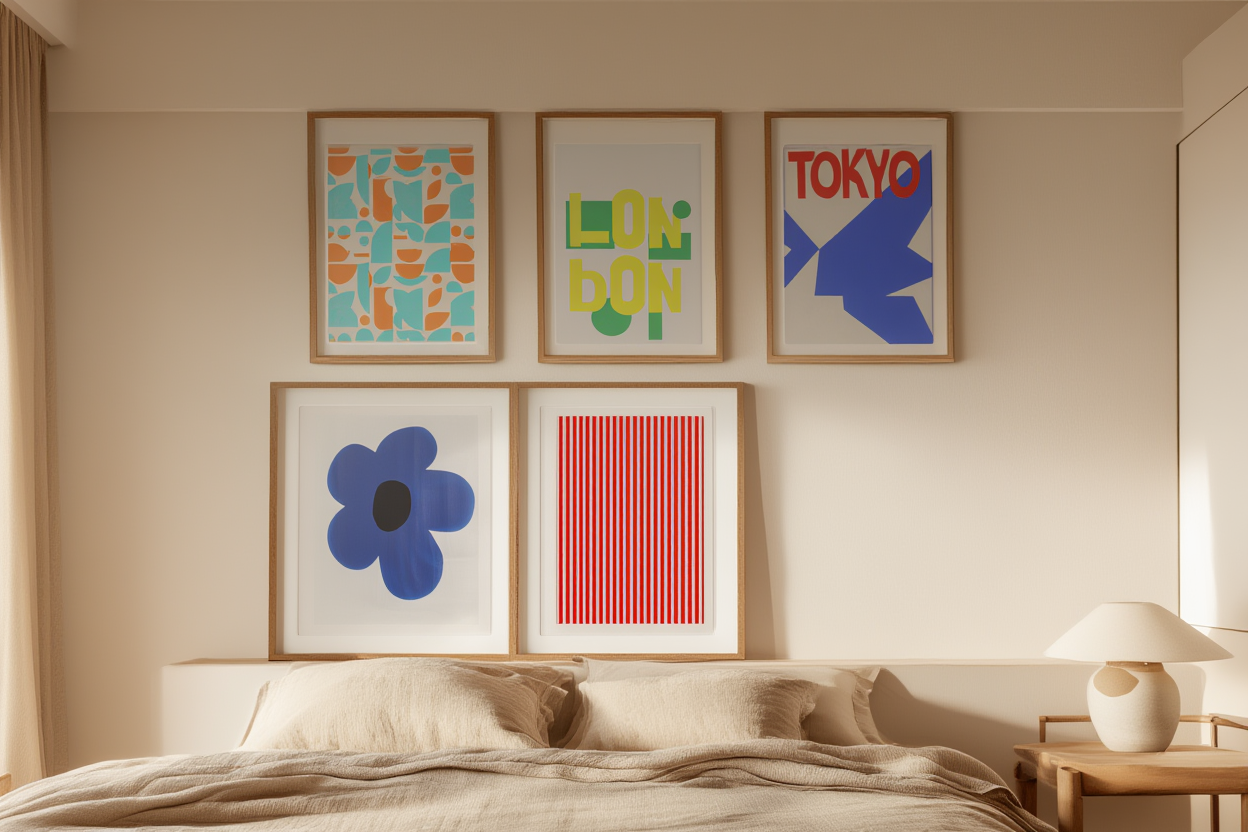 5 Prints – Colorful Mixed Floral Cities Abstract Art Collection - Hakyarts